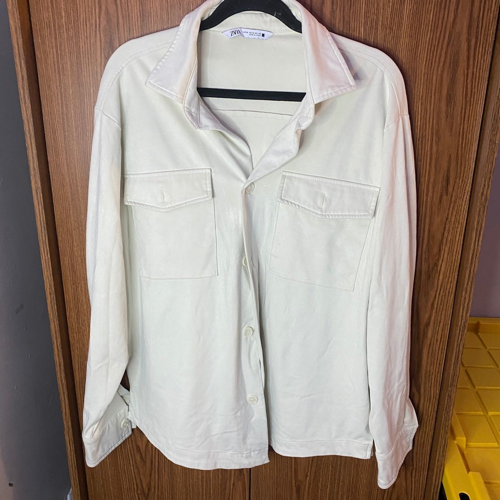 Zara Suede Shirt Jacket Womens‎ Size M Off White Button Up Shacket Utility